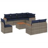 vidaXL 9-delige tuinbankset met kussens, grijs, polyrotan