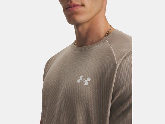 Under Armour UA Tech Textured SS Heren Trainingsshirt Korte Mouw Bruin