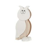 DRW Uilbeeldje van hout en keramiek, wit en natuur, 7 x 5 x 15 cm