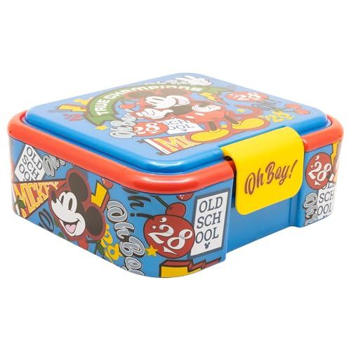 STOR Mickey Mouse Broodtrommel voor Kinderen met 3 Vakken - 1786ml - Robuuste BPA-vrije Plastic Lunchbox - Schoollunch Container Sandwich Doos