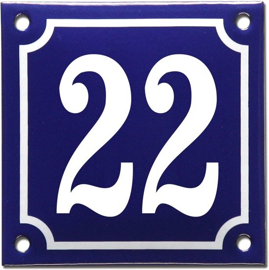 EmailleDesignÂ® Emaille huisnummer blauw/wit nr. 22