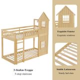 StarTech Huisvormig etagesbed voor kinderen - 90 x 200 cm - Beuken en MDF - 2 ramen - 3-traps ladder - Veiligheidsreling rondom - Zonder opbergruimte