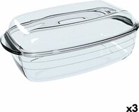 Serveerschaal Ô Cuisine Rechthoekig Met deksel 1,6 L 2,9 L Transparant Glas (3 Stuks)