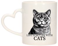 Bellatio Decorations Mug cadeau pour les amateurs de chats - British Shorthair - oreille en forme de cœur - céramique - 300 ml