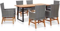vidaXL 7-delige Tuinset poly rattan en acaciahout grijs