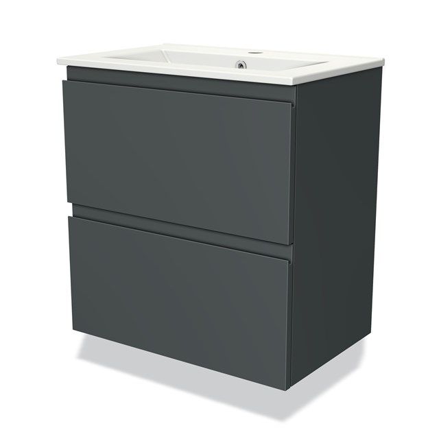 Maxaro Badkamermeubel 60cm Modulo Slim Donkergrijs 2 Lades Greeploos Wastafel Keramiek