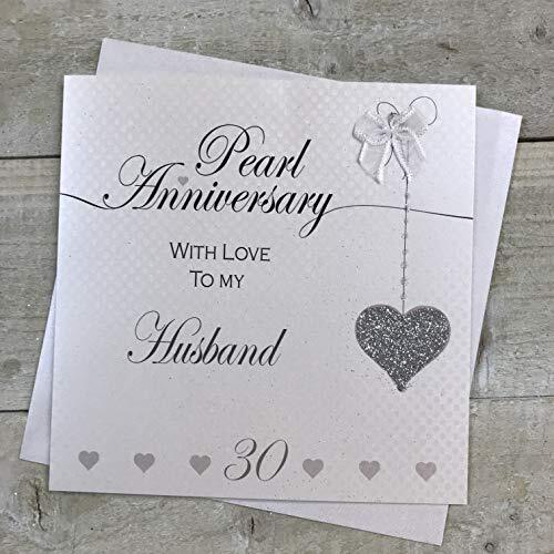 WHITE COTTON CARDS Echtgenoot 30e Parel Huwelijksverjaardag Handgemaakte Kaart - Liefde Lines - door WITTE KATOEN KAARTEN LLA30H