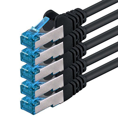 1aTTack.de 10m - CAT6a - Netwerkkabel zwart - 5 stuks CAT 6 A patchkabel 10000 Mbit/s SFTP PIMF 500 MHz compatibel met CAT5 CAT6 CAT7 DSL Internet Switch Router