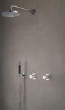 Hotbath Cobber IBS21 inbouw regendoucheset met ronde handdouche aan houder en 20cm ronde hoofddouche aan 15cm plafondarm geborsteld nikkel