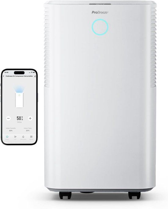 Pro Breeze Smart Luchtontvochtiger met App 12L – 24-Uurs Timer, Wasdroogstand – 2L Watertank en Doorlopende Afvoer - Wit