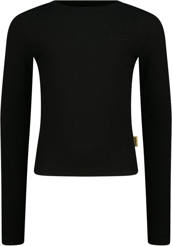Vingino Icon Rib Longsleeve Meisjes T-shirt - Katoen/Elastaan - Maat 104 - Deep Black