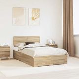vidaXL Bedframe met lade Sonoma Eik 135 x 190 cm Bewerkt hout