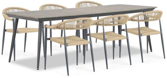 De Laan Projects Tuinset 6 personen 240 cm Aluminium/Rope Taupe