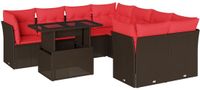 vidaXL 9-delige tuinbankset met kussens, bruin, polyrotan