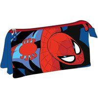 Top1Toys CERDÁ Life'S Little Moments Spiderman Trousse triple compartiment, 100% polyester, bleu et rouge, 22,5 x 11,5 x 2 cm