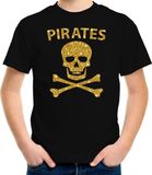 Bellatio Decorations Shoppartners Bv Piraten verkleed shirt goud glitter zwart voor kinderen - piraten kostuum - Verkleedkleding 122/128