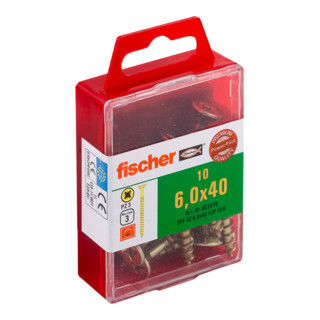 fischer fischer Spaanplaatschroef PowerFast 6.0 x 40 Verzonken kop geel gepassiveerd deeldraad PZ opname doos Aantal:10