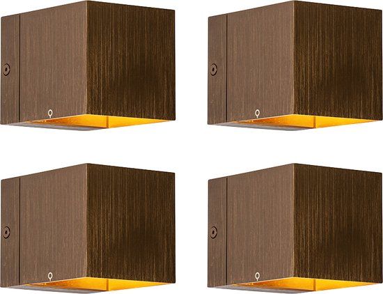 QAZQA Transfer - Set of 4 - Bronze LED Wall Lights - Dimmable - Indoor Use