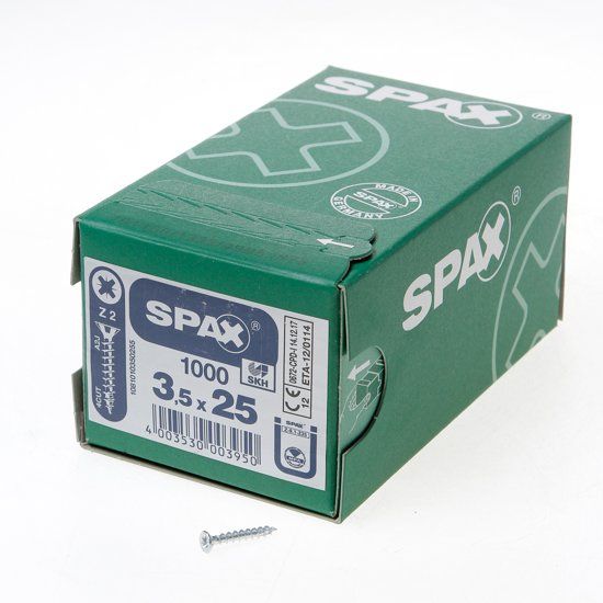 Spax Spaanplaatschroef platverzonken kop verzinkt pozidriv 3.5x25mm per 1000 stuks