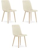 LEOBERT Set van 3 eetkamerstoelen TURIN - Lichtbeige fluweel - Eikenlook poten - Modern design