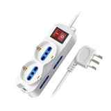 Ewent Meervoudige stekkerdoos met 6 stopcontacten, 2 veelzijdige (Schuko 10/16 A) 4 tweewaardige 10/16 A, Italiaanse stekker 10 A, vermogen 250 V/3500 W, met overspanningsbeveiliging, kabel van 5 m