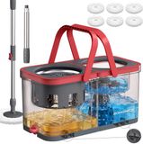 Songmics Mopset - Met Emmer en Vuilwaterscheiding - Grijs en Rot - 47,5 x 25,5 x 24 cm