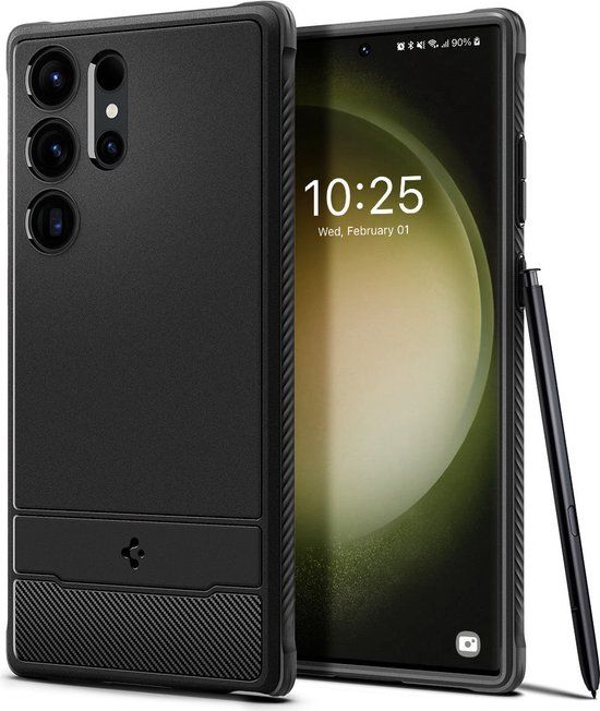 Spigen Rugged Armor Back Cover Zwart Geschikt voor Samsung Galaxy S23 Ultra