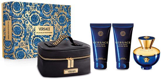 Versace Dylan Blue pour Femme Giftset - 100 ml eau de parfum spray + 100 ml bodylotion + 100 ml showergel + toilettas - cadeauset voor dames