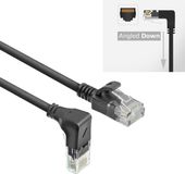 ACT Zwarte 0,25 meter U/UTP CAT6A LSZH slimline patchkabel met RJ45 connectoren, recht naar 90° haaks beneden