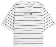 Tommy Hilfiger Femme T-shirt - 1X - Coton - Manches courtes - Écru/Bleu nuit foncé