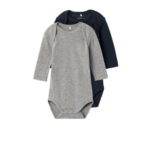 NAME IT BABY romper NBNBODY - set van 2 - donkerblauw/grijs melange