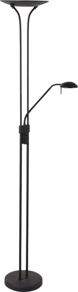 Mexlite Biron LED Uplighter Vloerlamp - Zwart - Met Leesarm