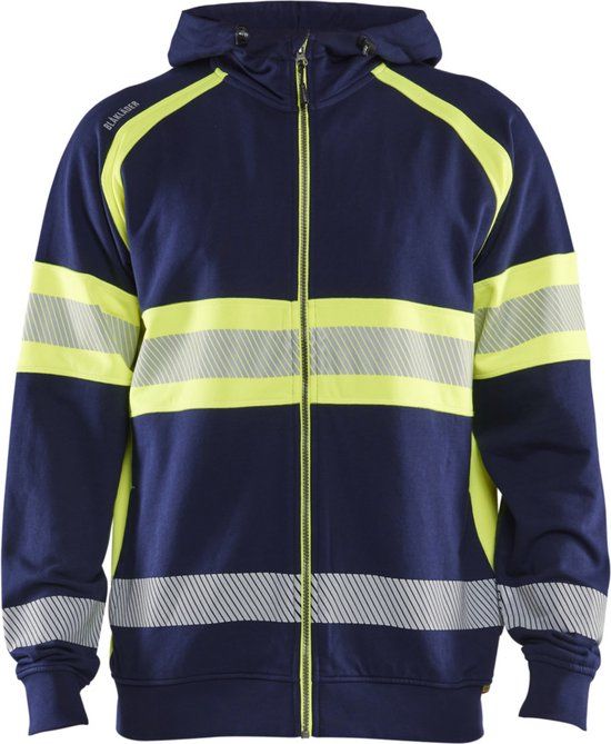 Blåkläder 3552-1158 High vis Hooded sweatshirt - Marine/High Vis Geel - XL