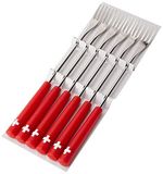 KUHN RIKON 32206 Kaasfonduevorken Zwitsers kruis 6 stuks, roestvrij staal, zilver/rood, 26,5 x 1,5 x 1,5 cm
