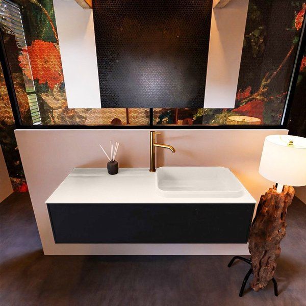 Mondiaz ERIN 120cm badmeubelset Urban met 1 lade + Wastafel RIDGE rechts Linen