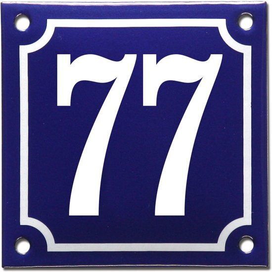 EmailleDesignÂ® Emaille huisnummer blauw/wit nr. 77