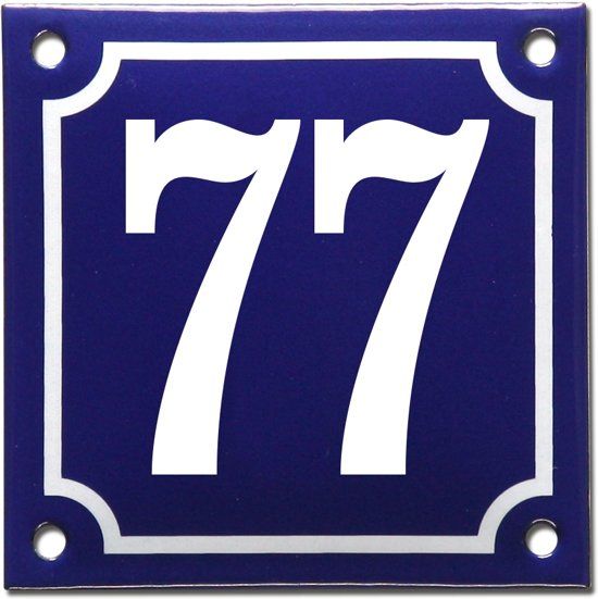 EmailleDesign® Emaille huisnummer blauw/wit nr. 77