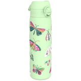 ION8 Lichtgewicht Stalen Kinderwaterfles, 400 ml/13 oz, Zonder Isolatie, Lekvrij, Makkelijk te Openen, Veilige Vergrendeling, Vaatwasserbestendig, Flipdop, Draaggreep, Duurzaam, Wilde Vlinder