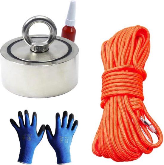 Forcemagneten Vismagneet 800kg Dubbelzijdig - 20m Touw - N52 Magneet