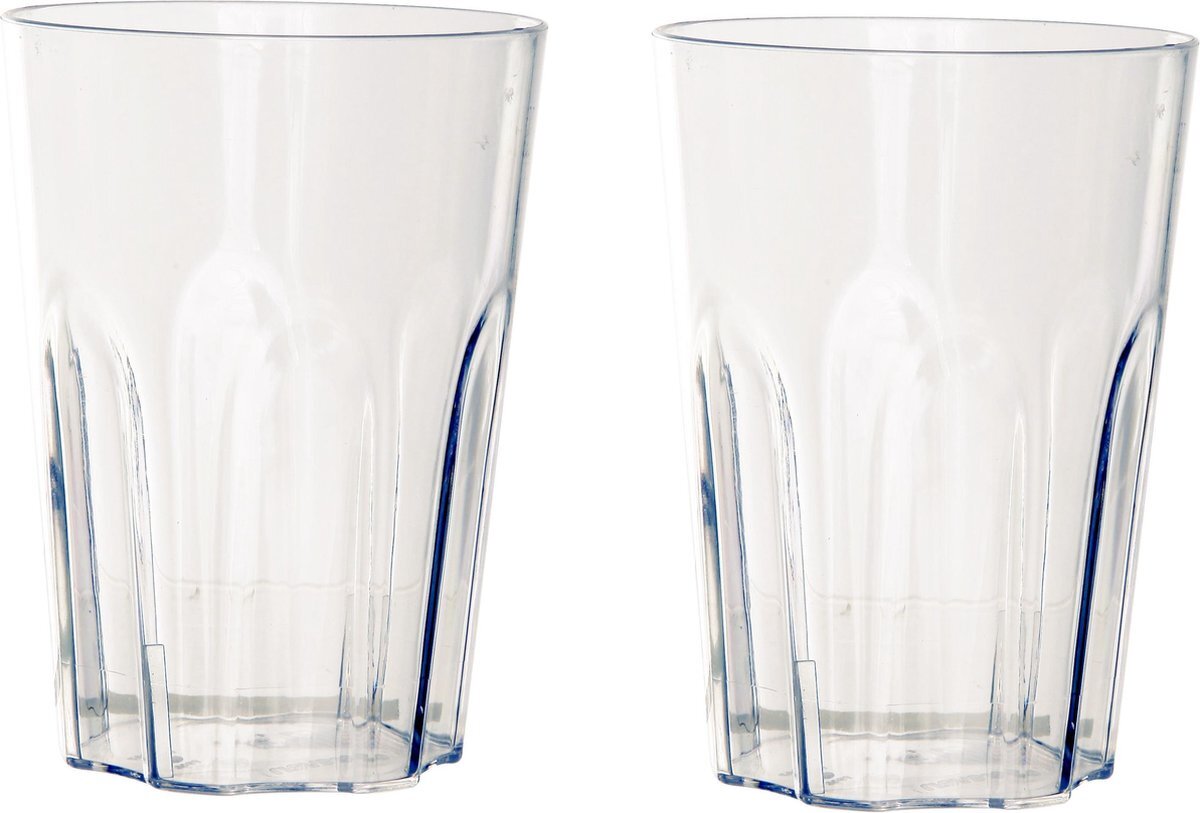 Araven 2x stuks onbreekbare kunststof camping drinkglazen/waterglazen 400 ml - polycarbonaatglas