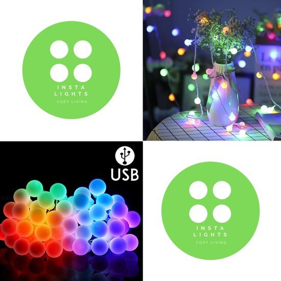 Sofisticade Lichtsnoer op LED - Kerstverlichting Multicolour - Fairy Lights - 5 meter - 50 kleine lampjes - Gekleurde lichtjes - met USB Aansluiting - Sfeerverlichting