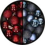 Merkloos / Sans marque Billiet - Vanlaere Kerstballen 34x st - 3 cm - donkerrood en donkerblauw - kunststof