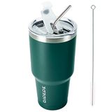 BJPKPK 900 ml roestvrij staal Tumbler Color Block Geïsoleerde Tumblers Cup met Deksel en Stro, Double Walled Travel Koffie Mok, Militair groen