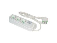 Fanton 47460 meervoudige stekkerdoos Omega stekkerdoos 3 stopcontacten 16 A - kabel 1,5 m - Italiaanse grote teamstekker - schoen + bipolaire lichtschakelaar wit Made in Italy