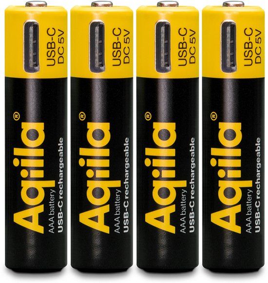 Aqiila Oplaadbare batterijen AAA 1,5V Li-ion, USB-C, 600 mAh, 4 stuks