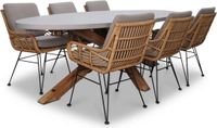 BUITEN living Livorno/Carlos taupe dining tuinset 7-delig | betonlook + hardhout | 240cm | 6 personen