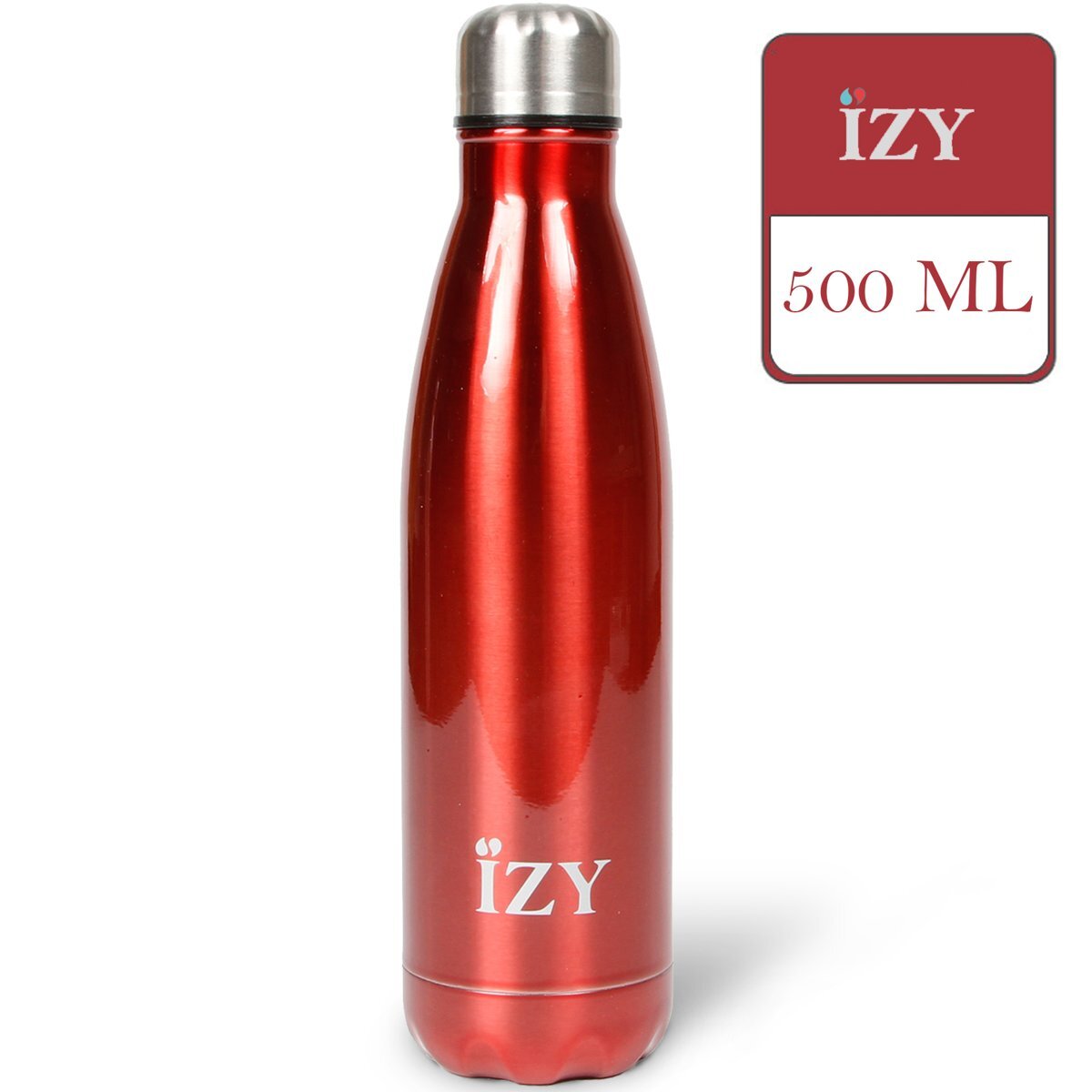IZY Bottles Chroom Rood 500ML Thermosfles Thermoskan Thermosbeker VacuÃ¼m fles RVS GeÃ¯soleerd Dubbelwandig Isolatiekan 0 5L Thermos BPA-Vrij