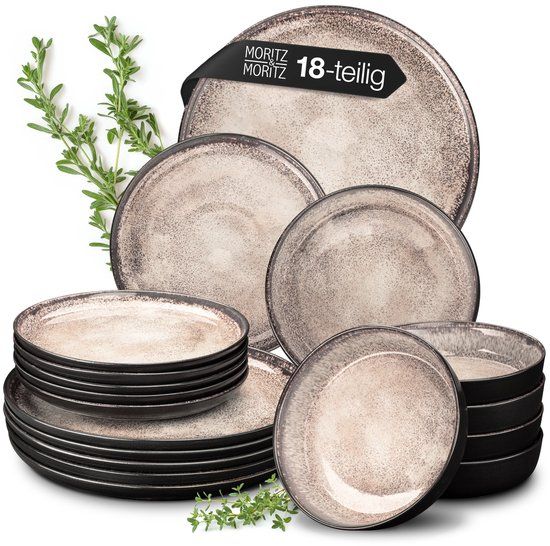 Moritz & Moritz VIDA 18-delige Serviesset voor 6 Persoons - Modern Bordenset Beige - Servies met dinerborden, dessertborden en soepborden