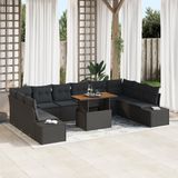 vidaXL Tuinbank Set 11-delig Zwart/Bruin Polyrattan