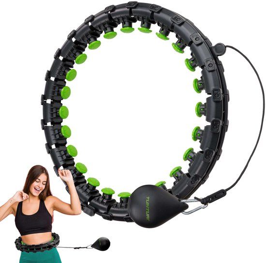Tunturi Verstelbare Weighted Hula Hoop - 1.3 kg - Groen/Zwart
